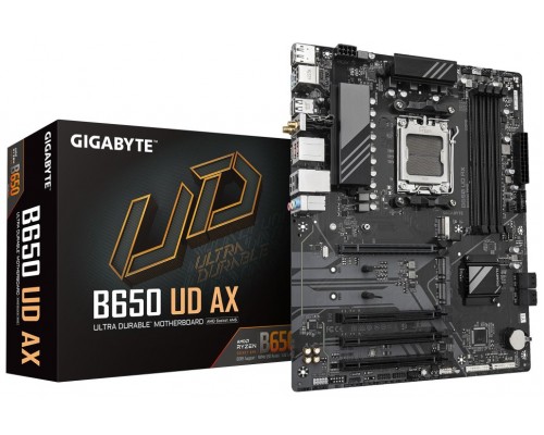 GIGABYTE B650 UD AX Placa Base - Compatible con CPUs AMD Ryzen Serie 9000, VRM de 6+2+2 fases, hasta 7600MHz DDR5 (OC), 1x PCIe 5.0 + 2x PCIe 4.0 M.2, LAN GbE, Wi-Fi 6, USB 3.2 Gen 2 (Espera 4 dias)
